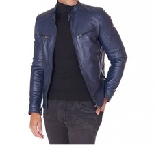 Herren Marineblau Lederjacke