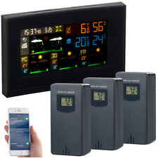 infactory WLAN-Funk-Wetterstation mit 3 Außensensoren, Farbdisplay, Uhr und App