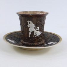 Antike jagdliche Tasse mit Untertasse im Stil Krickerldekor/-service 19. Jhdt.