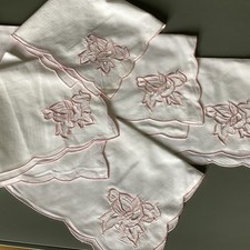 Servietten 5 Stück Weiß Rosa Stickerei Baumwolle Blumen Muster 40x40 Elegant