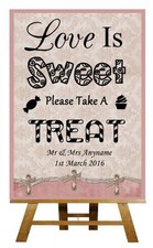 Rosa Shabby Chic Love Is Sweet Candy Bar Wagen Buffet personalisiert Hochzeit Schild