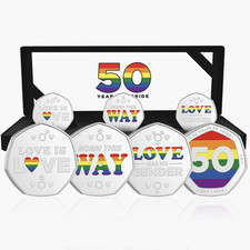 Pride 50 Anniversary Boxset 3 Rainbow Silver Plated Coins Limited Edition LGBTQ+