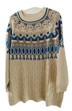 John Baner Norweger Zopf Strick Pullover, beige blau hellbraun, Gr. 50/52