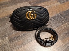 Gucci Damen Gürtel Tasche Marmont Schwarz Leder Goldene Hardware Top