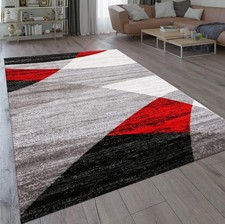 Designer Wohnzimmer Teppich, Geometrisches Muster, Meliert in Grau, Weiß, Schwar