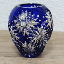 Kobalt-Blau Kristallvase  Überfang  Böhmen? geschliffen Höhe 13 cm bauchige Form