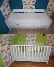 2in1 Paidi Gitterbett, Junior Bett Kira 140x70 cm, Sicherheits-Set Weiß