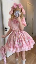 Damen Shirt Kleid Cosplay Lolita Kostüm Süß Kawaii Rüschen Puffärmel Pink