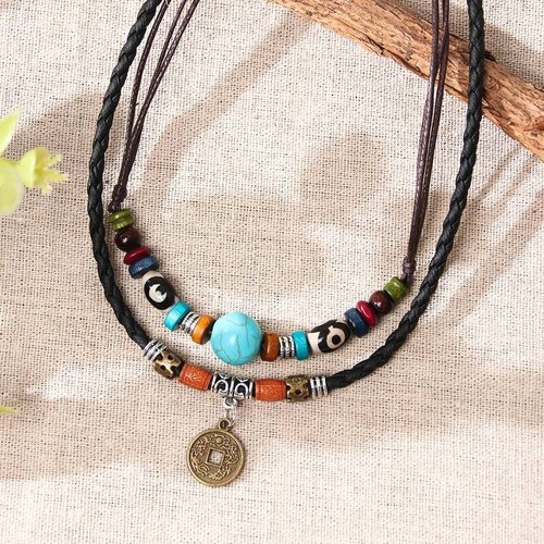 Leder natur boho münze - natur,