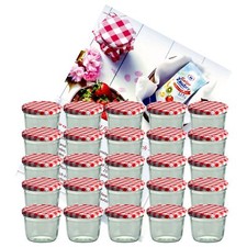 25er Set Sturzglas 230ml Marmeladenglas Einmachglas rot kariert mit Rezeptheft