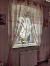 2 Schal Gardine Vorhang HELLO KITTY weiss rosa 