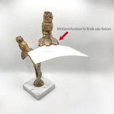 Messing Eulen auf Carrara Marmor Sockel Briefhalter Deko Ständer