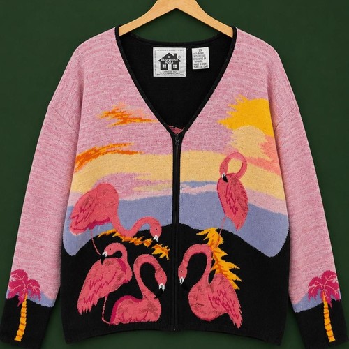 Vintage flamingo strickjacke - flamingo,
