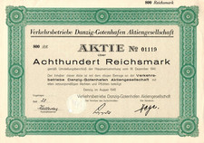 Verkehrsbetriebe Danzig-Gotenhafen AG - August 1942 - Aktie 800 Reichsmark -