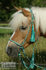  Haflinger Englisch  Zaum Gebisslos  in Grün/weiss mit silbernen Perlen +Zügel