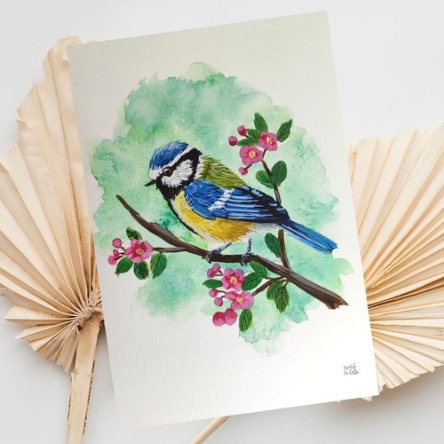 Kleines blaumeise gemälde - blaumeise, in