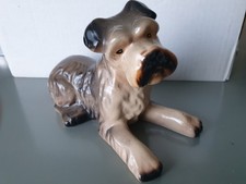 Vintage Figur Hund Keramik Schnauzer Welpen  liegend
