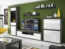 Wohnwand Sevilla 5-teilig Anbauwand 327cm schwarzkiefer weiß Hochglanz 54216534