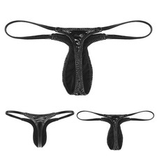 Einfarbig G-String-Tanga Nasses Aussehen Patentleder Schwacher Anstieg T-Back