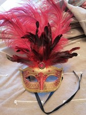 3 Masken, Karneval, Kostüm, Tanzen, Federn, Gold, Grün, Rot