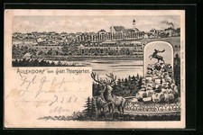 Lithographie Aulendorf, Ortspartie mit Fluss vom gräfl. Tiergarten 1904 