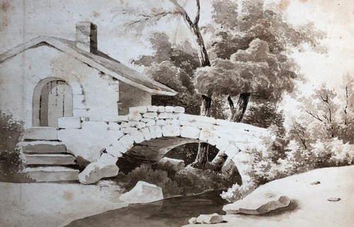 Alte zeichnung landschaft mit - alte, zeichnung,