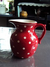 KERAMIK KRUG LANDHAUS STIL rot + weißen Tupfen SAFT MILCH WEIN MOST super schön