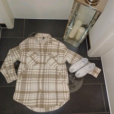 Neu Hemdjacke M 40 42 Flanellhemd lang beigefarben amisu TopZustand