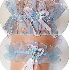 BRAUT STRUMPFBAND BLAU WEIß SPITZE HELLBLAU TAUBENBLAU PERLCHEN HOCHZEIT NEU