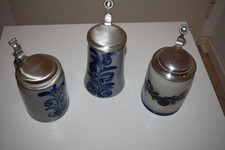 Bierkrug mit Zinndeckel,Bierkrug Salzglasiert,Bierkrug 0,5,Steinkrug mit Zinnd.