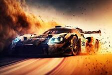 Wandbild: Rennauto-Sportwagen auf der Rennstrecke, Doppelbelichtung, [...]