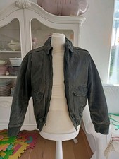 Vintage Leder Fliegerjacke grüne Farbe Größe M