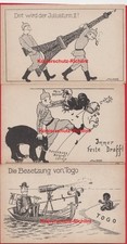 3 org. Postkarten Propaganda 1.WK Karikaturen Eiffelturm Paris, Besetzung Togo &
