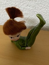 Napco PIXIE Girl grün Sammel-Elfe Porzellan Mädchen mit Haaren Vintage Retro