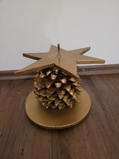 Kerzenständer Kerzenhalter Adventsgesteck Tannenzapfen Stern  gold