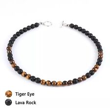 UNISEX HALSKETTE LAVA / STEIN PERLEN SURFER TIGER EYE KLASSISCH MASSIV