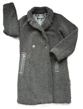 DKNY Mantel Kunstfell Webpelz Teddy Gr. XS grau/grün Top Zustand