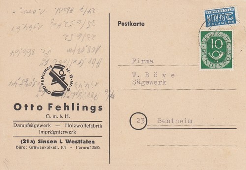 Sinsen postkarte 1952 otto - postkarte,