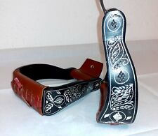 Western-Steigbügel, Schwarz mit Verzierungen, Leder    *NEU*