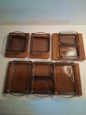 Holmegaard Dänemark 12 teilig Teakholz  rauchgraue Glasschale Kabarett Signiert 