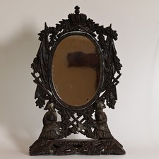 Antiker Historismus-Tischspiegel aus Gusseisen ca. 1880–1900 Herrenspiegel alt