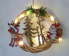 Deko Weihnachtskranz LED Türkranz Wichtel Rentier Holz Lichterkranz Rattan-Kranz