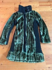 cozy KunstFell Strick Mantel Desigual schwarz grün M fake fur Teddymantel Pelz