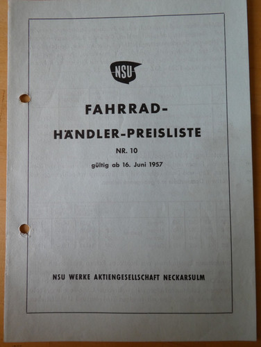 Original nsu preisliste - nsu, 1957