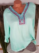 NEU ITALY  BOHO BLUSE  ஐ FOLKLORE STICKEREI ஐ TURN-UP ÄRMEL MINT 38-42