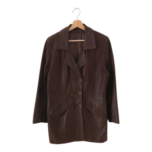 Brauner lederblazer zweireihig - brauner,