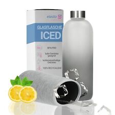 Glasflasche ICED 1 Liter Trinkflasche mit grauer Hülle temperaturbeständig