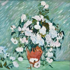 Großes Gemälde - Van Goghs Weiße Rosen in Vase, Reproduktion - Flores Blancas