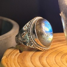 Ring 925er Sterlingsilber • Labradorite Edelstein Vintage Silberring Silverring