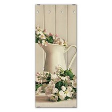 banjado Wandgarderobe Echtglas 50x125cm Garderobe mit 7 Haken Stillleben Blüten